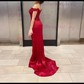 Sheath/Column Off-the-shoulder Satin Prom Dresses With Beading