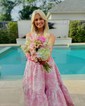 Ball Gown Strapless Satin Floral Prom Dresses With Ruched