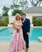 Ball Gown Strapless Satin Floral Prom Dresses With Ruched