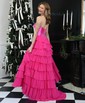 Ball Gown Strapless Satin Chiffon Ruffle Tiered Prom Dresses