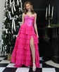 Ball Gown Strapless Satin Chiffon Ruffle Tiered Prom Dresses