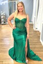 Sheath/Column Sweetheart Satin Corset Prom Dresses With Appliques
