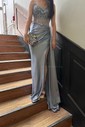 Sheath/Column Sweetheart Satin Corset Prom Dresses With Appliques