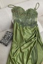Sheath/Column Sweetheart Satin Corset Prom Dresses With Appliques