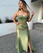 Sheath/Column Sweetheart Satin Corset Prom Dresses With Appliques