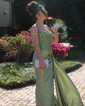 Sheath/Column Sweetheart Satin Corset Prom Dresses With Appliques