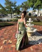 Sheath/Column Sweetheart Satin Corset Prom Dresses With Appliques