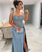 Sheath/Column Sweetheart Satin Corset Prom Dresses With Appliques