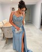 Sheath/Column Sweetheart Satin Corset Prom Dresses With Appliques