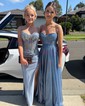 Sheath/Column Sweetheart Satin Corset Prom Dresses With Appliques