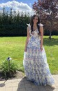 Ball Gown Sweetheart Chiffon Floral Prom Dresses With Ruched