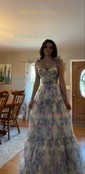 Ball Gown Sweetheart Chiffon Floral Prom Dresses With Ruched
