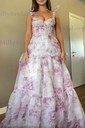 Ball Gown Sweetheart Chiffon Floral Prom Dresses With Ruched