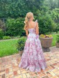 Ball Gown Sweetheart Chiffon Floral Prom Dresses With Ruched