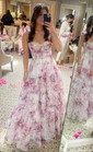 Ball Gown Sweetheart Chiffon Floral Prom Dresses With Ruched