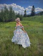 Ball Gown Sweetheart Chiffon Floral Prom Dresses With Ruched
