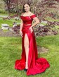 Sheath/Column Off-the-shoulder Satin Prom Dresses With Ruched