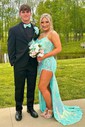Sheath/Column V-neck Sparkly Sequin Prom Dresses With Appliques