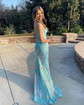 Sheath/Column V-neck Sparkly Sequin Prom Dresses With Appliques