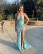 Sheath/Column V-neck Sparkly Sequin Prom Dresses With Appliques