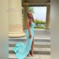 Sheath/Column V-neck Sparkly Sequin Prom Dresses With Appliques