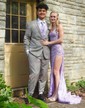 Sheath/Column V-neck Sparkly Sequin Prom Dresses With Appliques