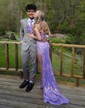 Sheath/Column V-neck Sparkly Sequin Prom Dresses With Appliques