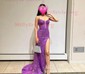 Sheath/Column V-neck Sparkly Sequin Prom Dresses With Appliques