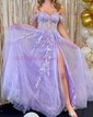 Ball Gown Off-the-shoulder Tulle Prom Dresses With Appliques