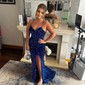 Mermaid V-neck Sparkly Velvet Sequin Backless Prom Dresses