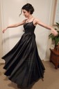 A-line Scoop Neck Satin Prom Dresses With Ruched
