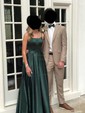 A-line Scoop Neck Satin Prom Dresses With Ruched