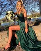 A-line V-neck Satin Prom Dresses With Ruched