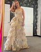 Ball Gown One Shoulder Sequin Tiered Prom Dresses
