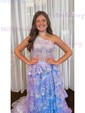Ball Gown One Shoulder Sequin Tiered Prom Dresses