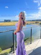 Mermaid Square Neck Lace Tulle Prom Dresses With Appliques