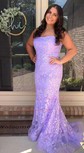 Mermaid Square Neck Lace Tulle Prom Dresses With Appliques