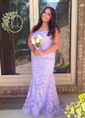 Mermaid Square Neck Lace Tulle Prom Dresses With Appliques