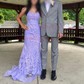 Mermaid Square Neck Lace Tulle Prom Dresses With Appliques