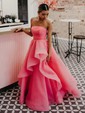 Princess Strapless Tulle Ruffle Prom Dresses