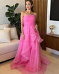 Princess Strapless Tulle Ruffle Prom Dresses