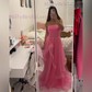 Princess Strapless Tulle Ruffle Prom Dresses