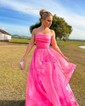 Princess Strapless Tulle Ruffle Prom Dresses