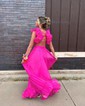 A-line V-neck Chiffon Prom Dresses With Ruched