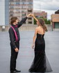 Sheath/Column Strapless Tulle Corset Prom Dresses With Appliques