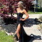 Sheath/Column Strapless Tulle Corset Prom Dresses With Appliques