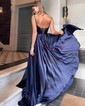 A-line Square Neck Satin Prom Dresses With Ruched
